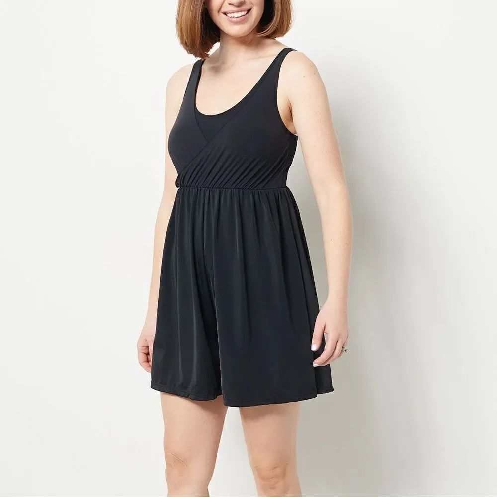 Denim & Co. Beach Mesh Wrap-Front Swim Romper